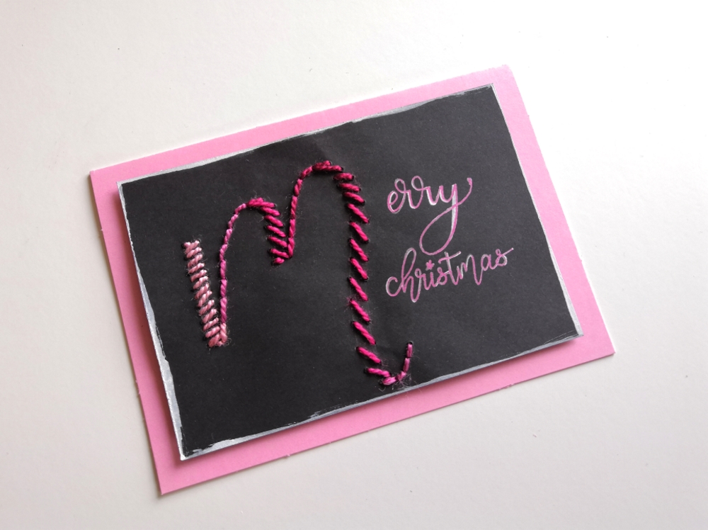 HeArtDeco Weihnachtskarte mit Lettering und Wollreste